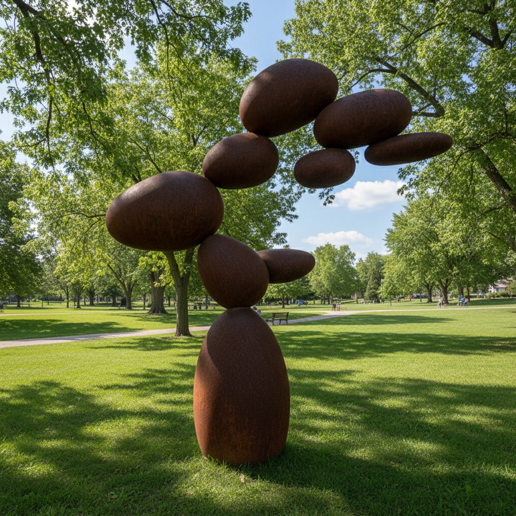 Modern Zen Balanced Stone Garden Sculpture – Large Outdoor Metal Art (93")