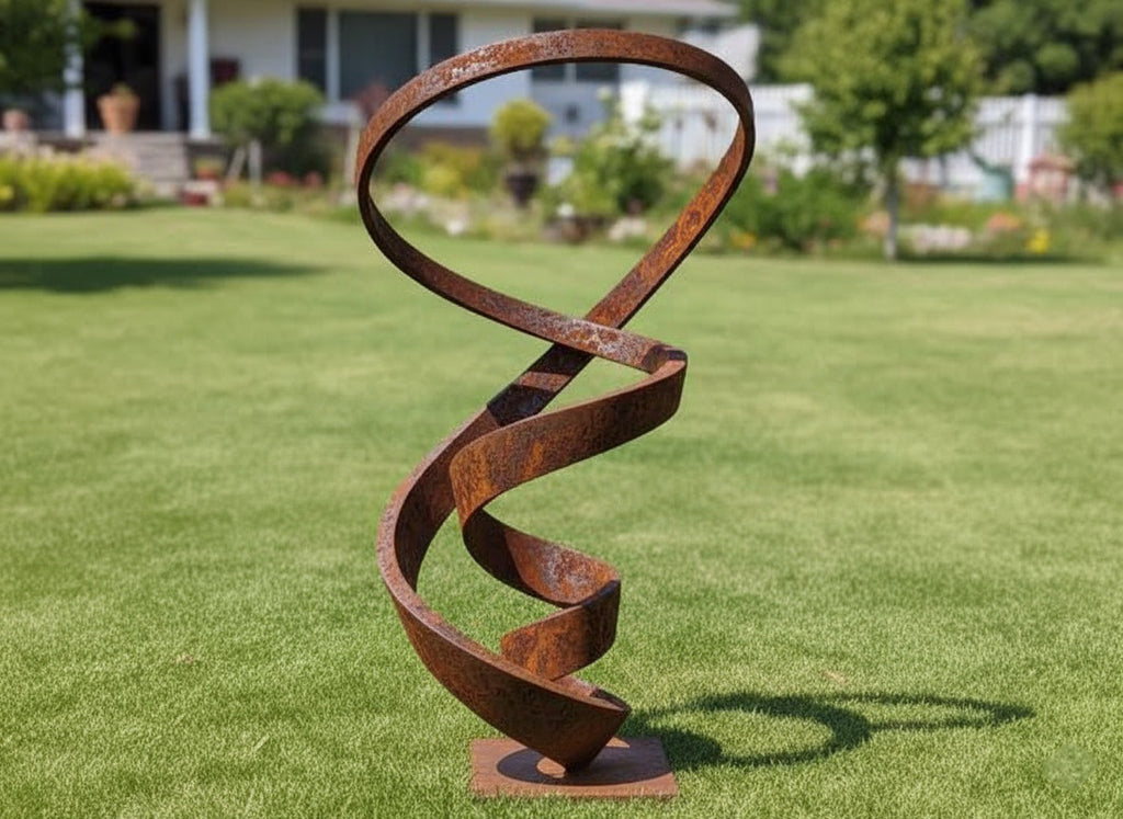 Contemporary Abstract Spiral Garden Sculpture - Weathered Steel (81" Height)