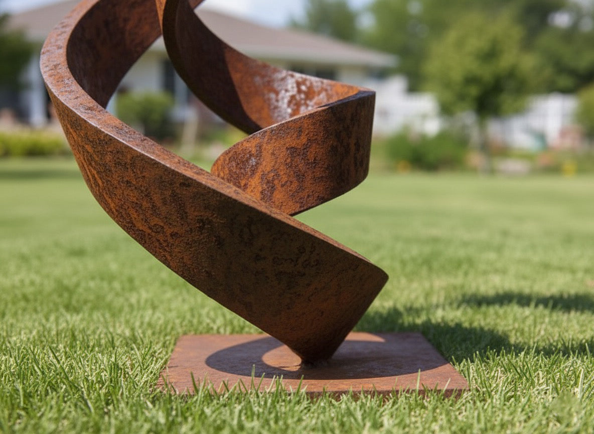 Contemporary Abstract Spiral Garden Sculpture - Weathered Steel (81" Height)