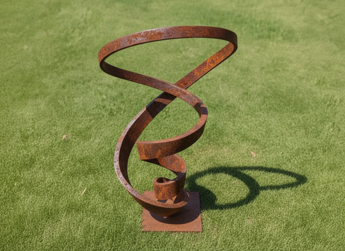 Contemporary Abstract Spiral Garden Sculpture - Weathered Steel (81" Height)