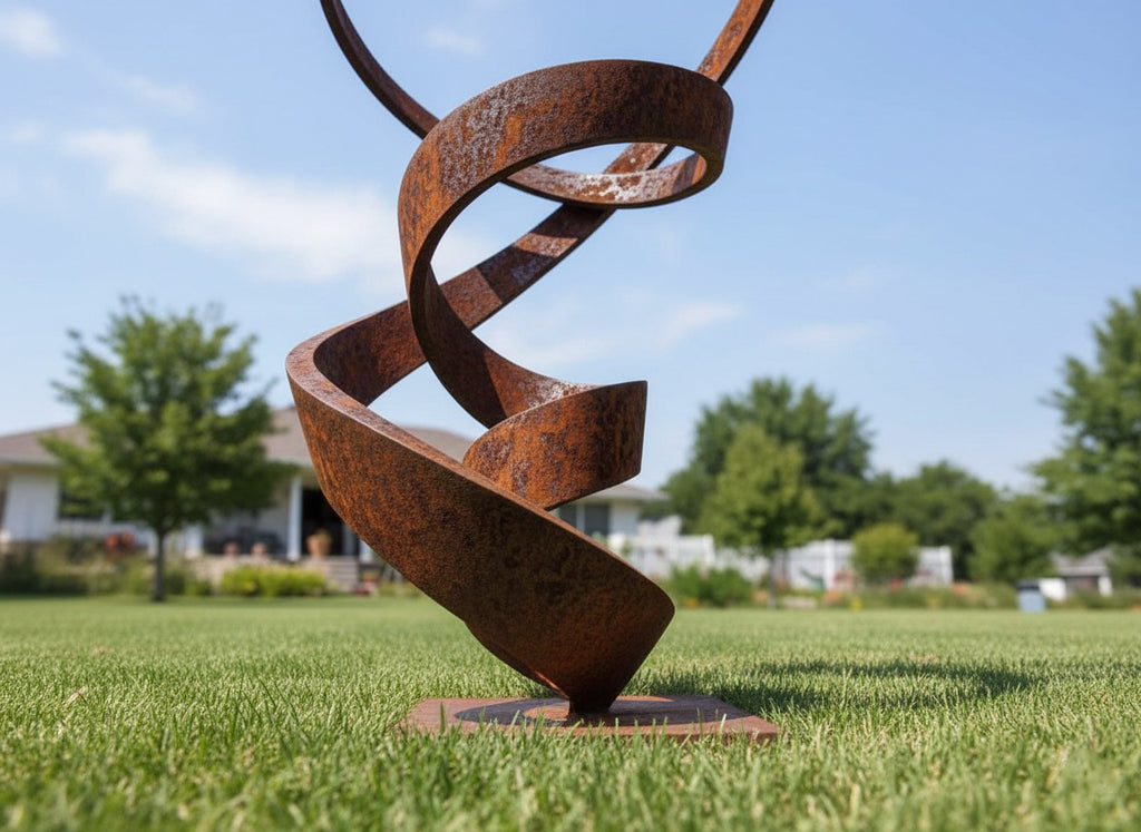 Contemporary Abstract Spiral Garden Sculpture - Weathered Steel (81" Height)