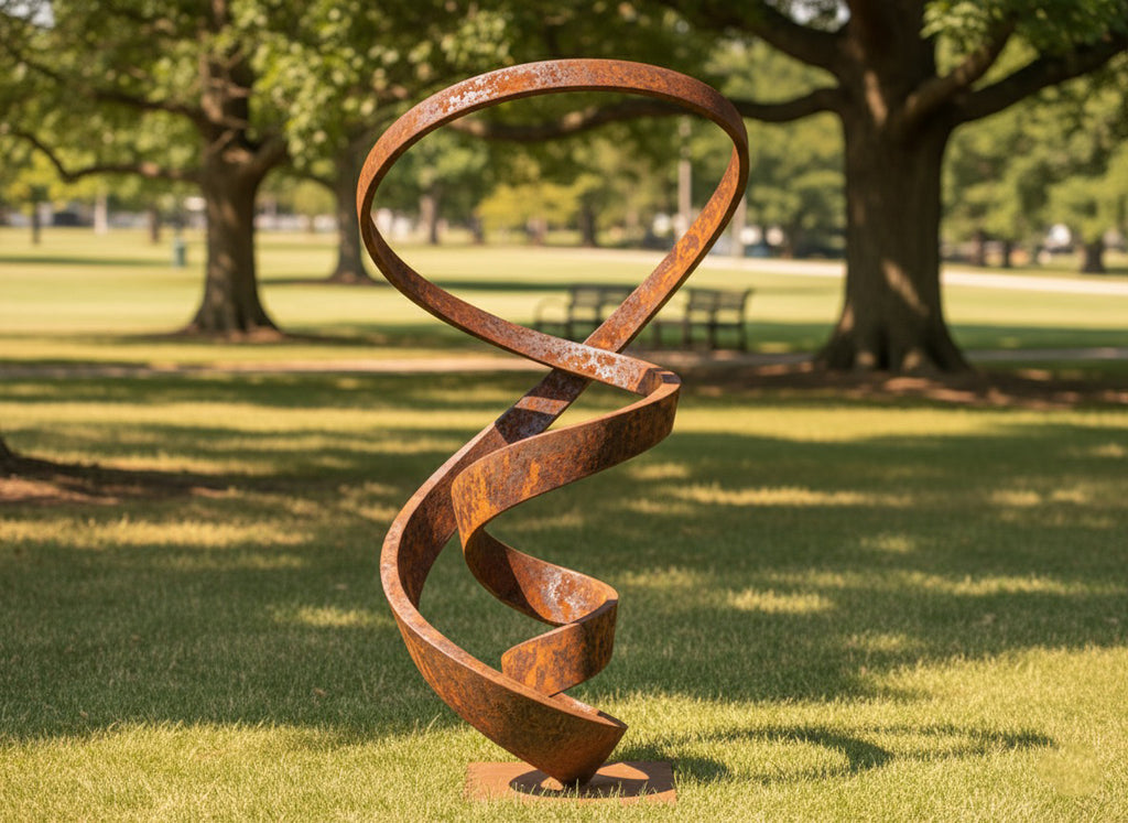 Contemporary Abstract Spiral Garden Sculpture - Weathered Steel (81" Height)