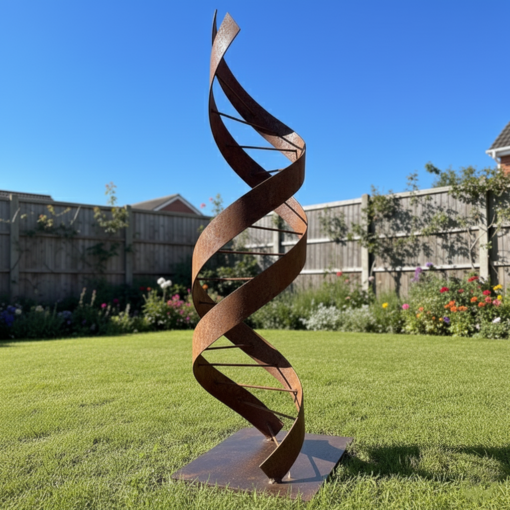 Modern Abstract DNA Helix Sculpture - Rustic Architectural Art