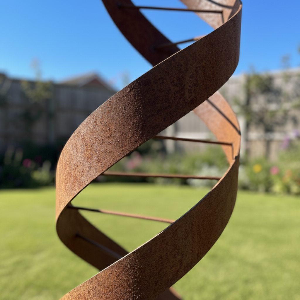 Modern Abstract DNA Helix Sculpture - Rustic Architectural Art