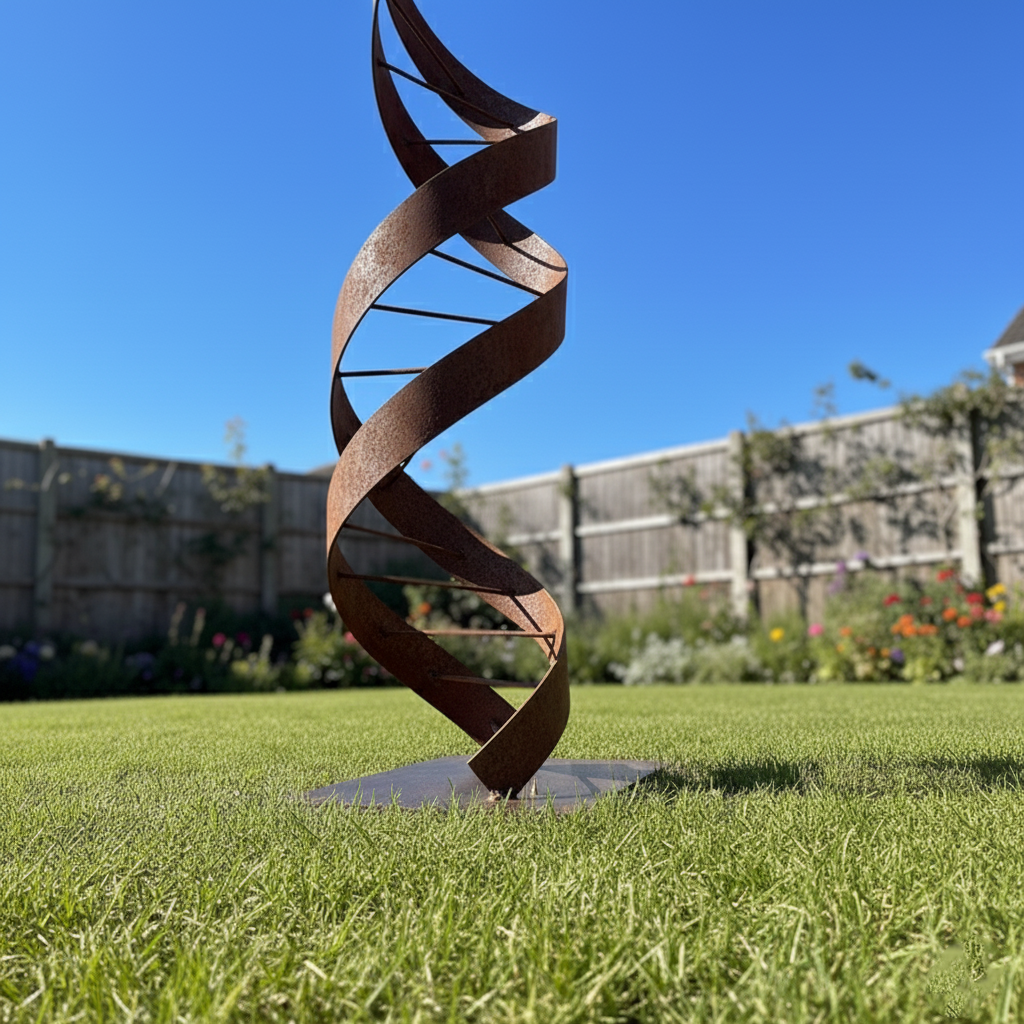 Modern Abstract DNA Helix Sculpture - Rustic Architectural Art