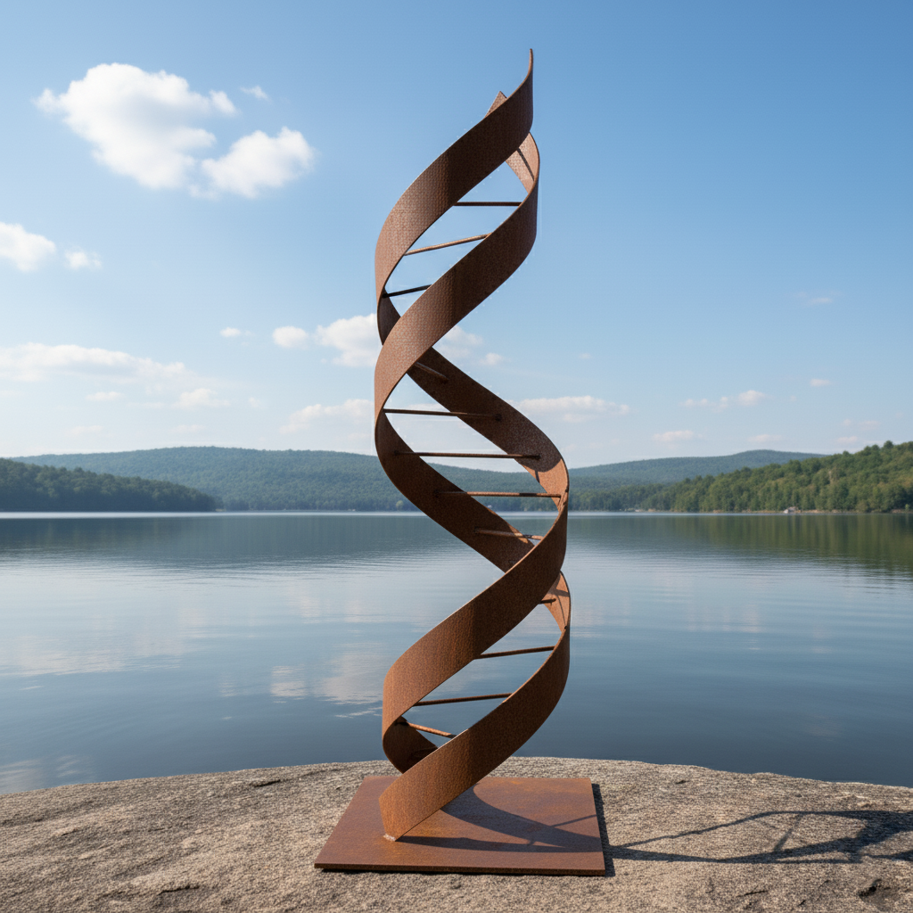Modern Abstract DNA Helix Sculpture - Rustic Architectural Art