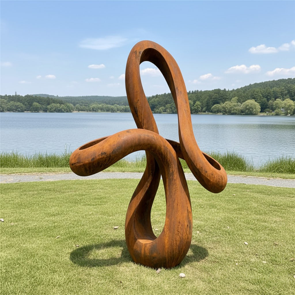 Large Abstract Twisted Ribbon Garden Sculpture (81" Height)